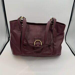 Authentic Coach Elegant Burgundy Leather Tote Bag
